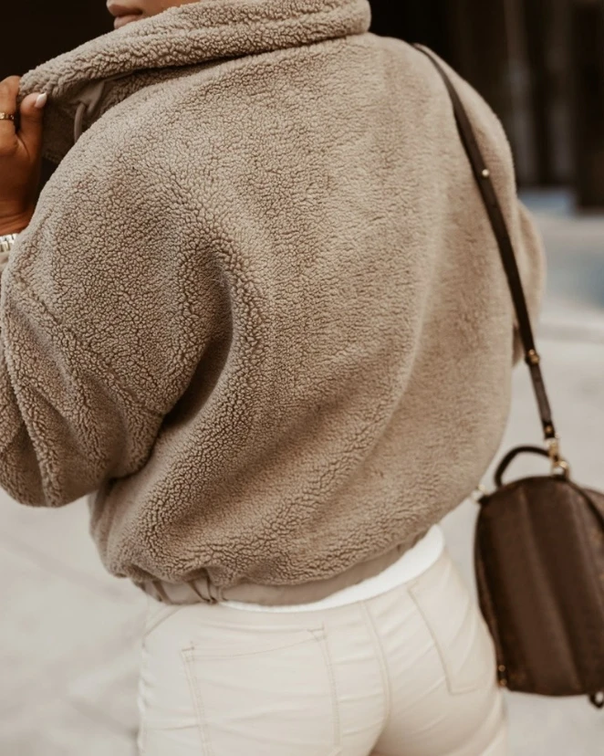 Abrigo corto de manga larga con cuello alto para mujer, abrigo cálido con cremallera y botones, informal, para uso diario, otoño e invierno, novedad de 2023