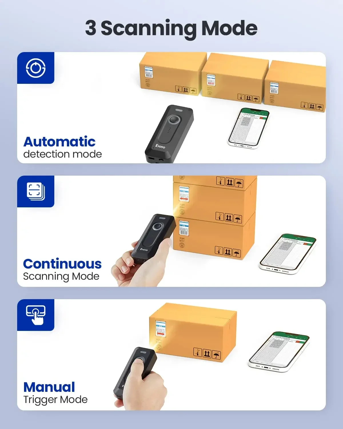 Eyoyo 2D Bluetooth Barcode Scanner Wireless Portable Mini QR Bar Code Reader Scanner with Clip 2000mAh Battery