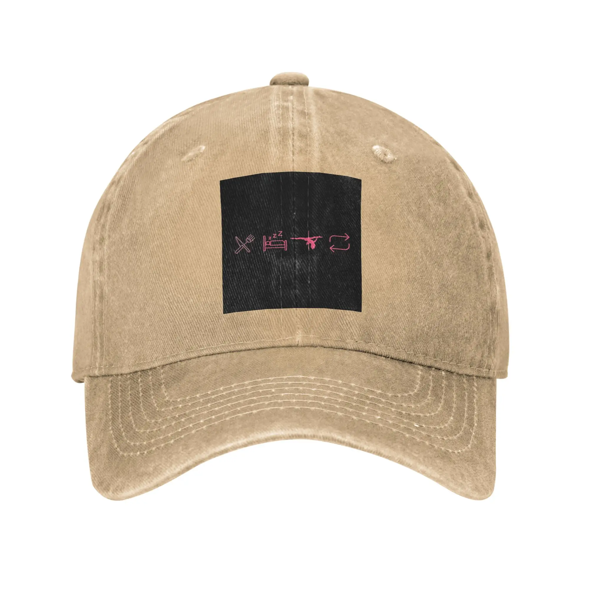 Eat, Sleep, Pole dance, repeat - black icons Denim Fabric Cap Casual Baseball Caps Adjustable Hat Summer Unisex Baseball Hats