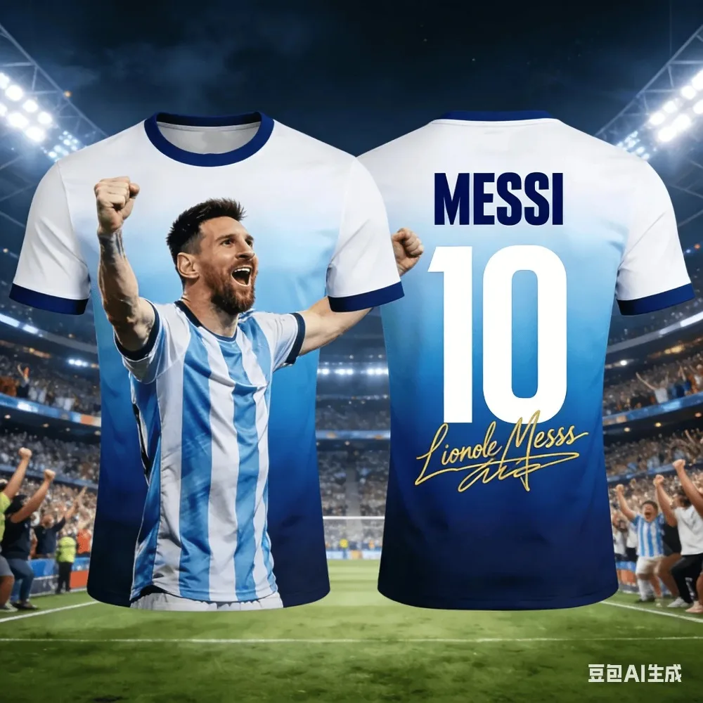 Messi 10 Number Men's T-Shirt - 3D Printed Football Jersey T-Shirt - Suitable for Daily and Sports Wearing in Summer