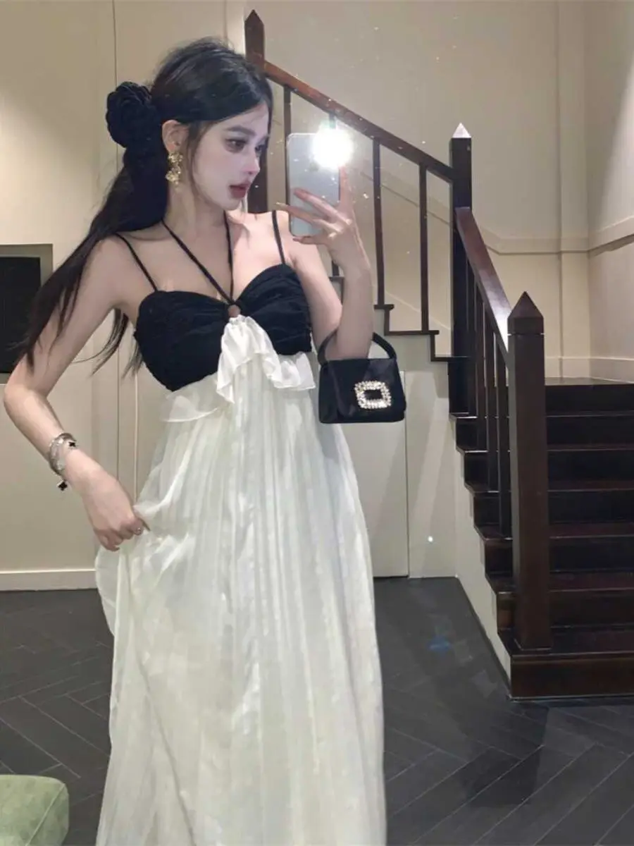 Vestido camisero francés con franjas de Color y cuello Halter para mujer, nuevo vestido elegante Vintage ajustado de verano