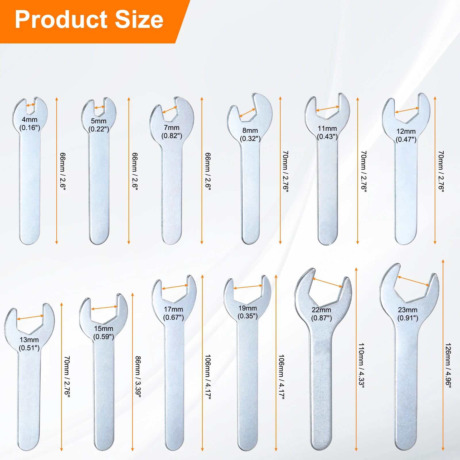 Open End Wrench 4/5.5/7/8/11/12/13/15/17/19/22/23mm Metric U-Shaped Single Open Ended Spanner Super Thin Small Flat Head Wrench
