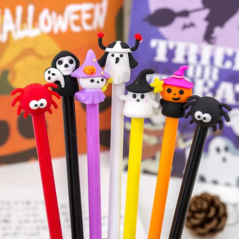 

10Pcs Halloween Cute Cartoon Pumpkin Ghost Bat Black Neutral Pen Student Gifts Prizes Writing Stationery School Supplies