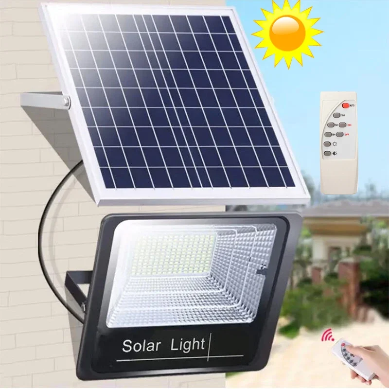 Projecteurs Solaires Étanches avec Télécommande, Conforme à la Norme IP67, Angle Réglable, Éclairage d'Extérieur, Idéal pour une Villa ou une Rue, 50 à 500W