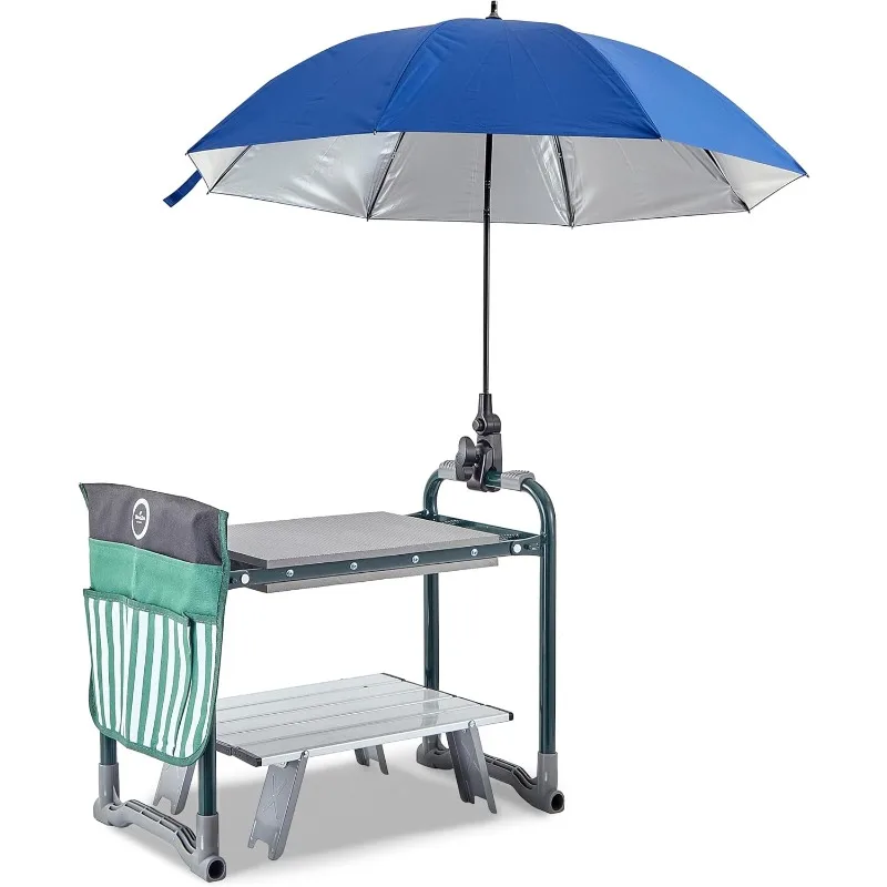 Garden Kneeler Seat Bench-Foldable-Saves Your Back and ! Extras Included-SunShade Umbrella (Patented), Wide EVA Foam Pad (10.2