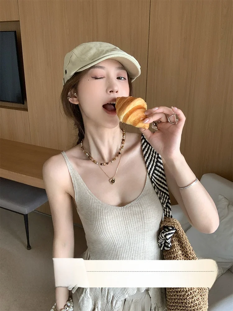 

MLS Knitted Irregular Hem Vest Women's Summer Design Sensation Gentle Sle Small ence Strap Vest Commute Sle Slim Fit