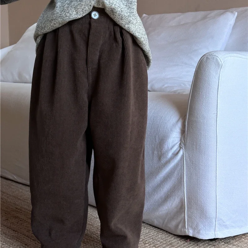 Winter New Children\'s Padded Plush Corduroy Trousers 2023 Korean Boys And Girls Thickened Warm Casual Straight Pants