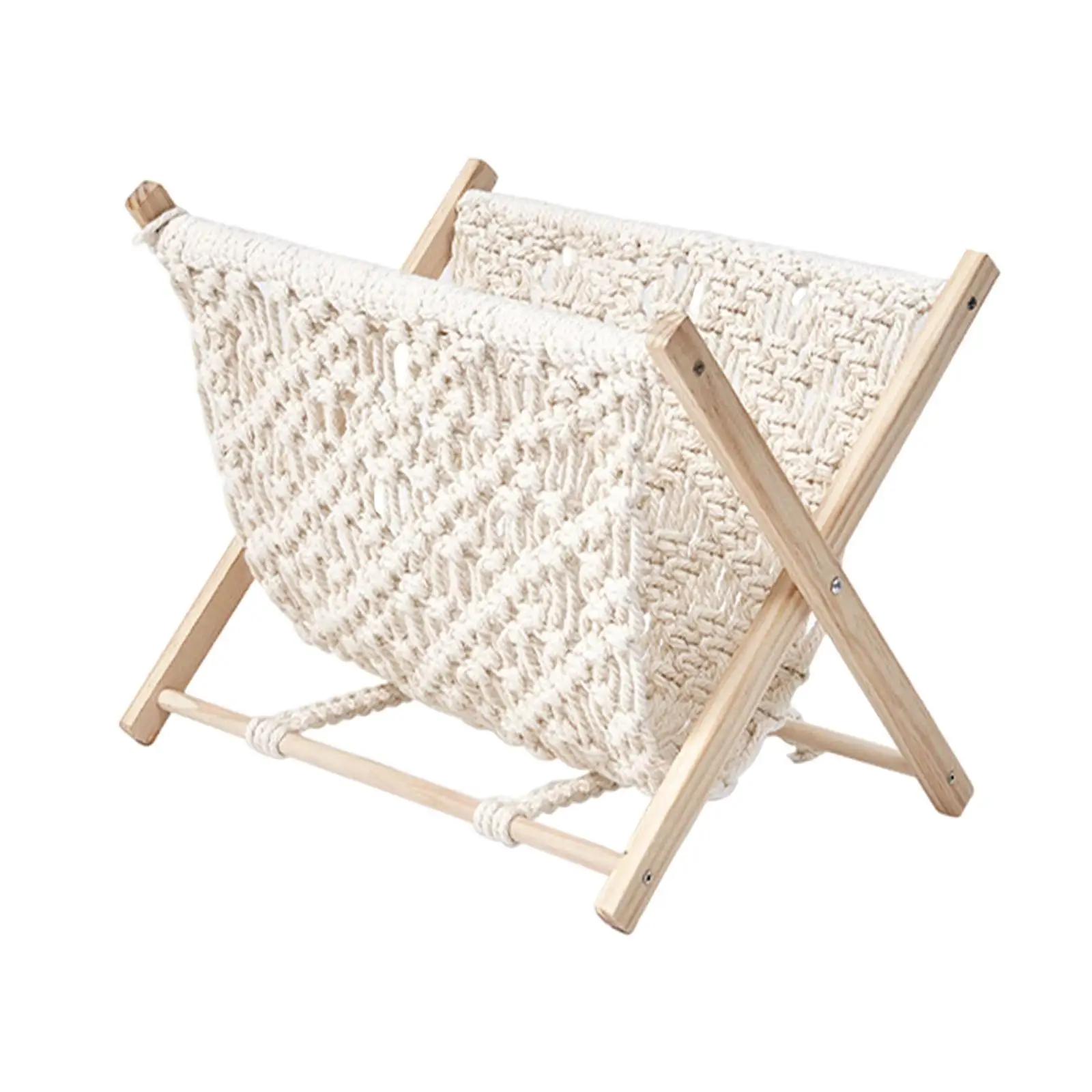 Macrame Magazine Rack, Standing Basket, Foldable Organizer Decorative Space Saving for Books Newspapers for Home Decor Office