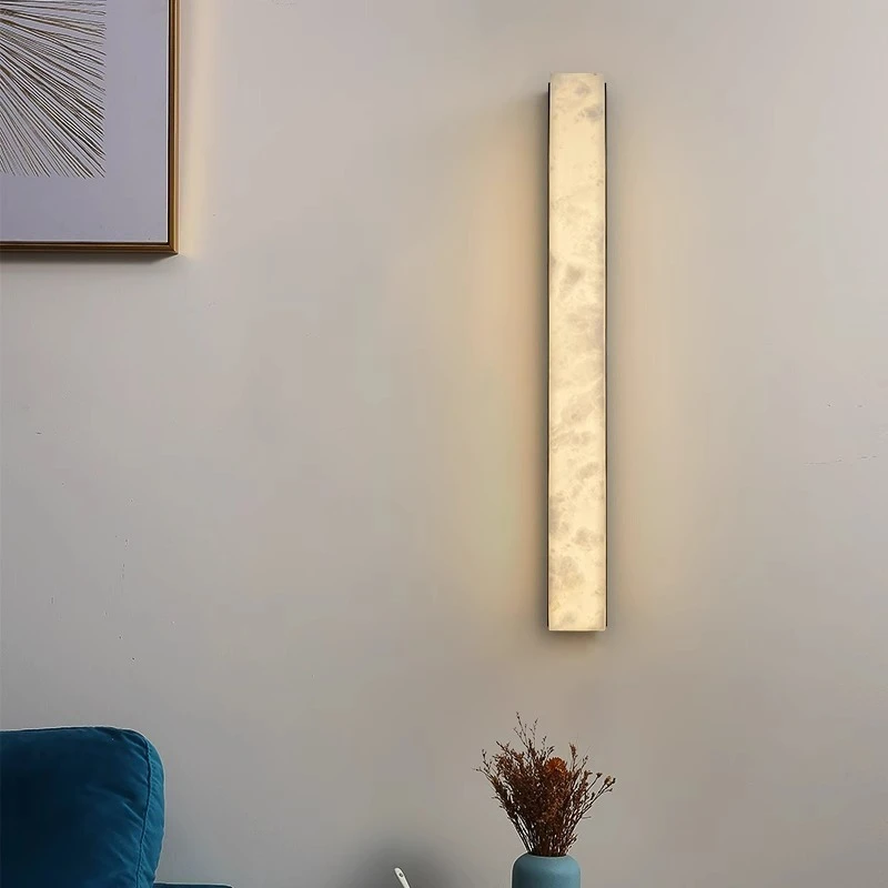 

Simple modern light luxury marble wall lamp All copper living room background wall decoration Bedroom bedside strip lamp