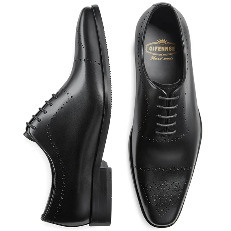 Vintage Men's Genuine Leather Brogues Dress Shoes Luxury Brand Handmade Fashion British Style Autumn Wedding Social Shoes Man image 6