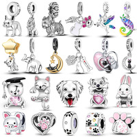 925 Sterling Silver Animals Series Charms Beads Dog Cat Pets Fit Original Bracelet DIY lovely Pendants For Woman Jewelry