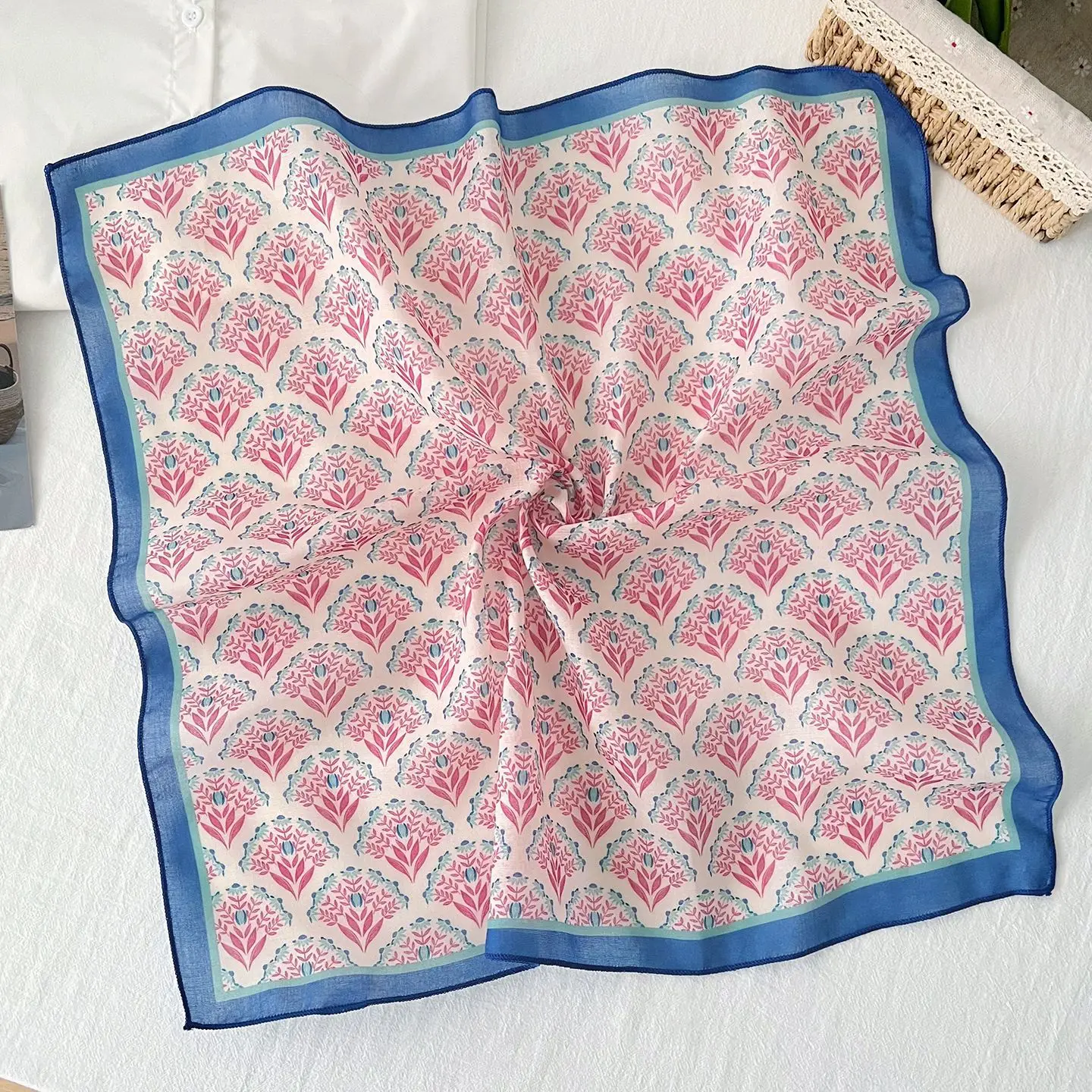 

Летний универсальный шарф с цветочным принтом, женская многофункциональная повязка на голову, декоративная повязка на голову из хлопка и льна