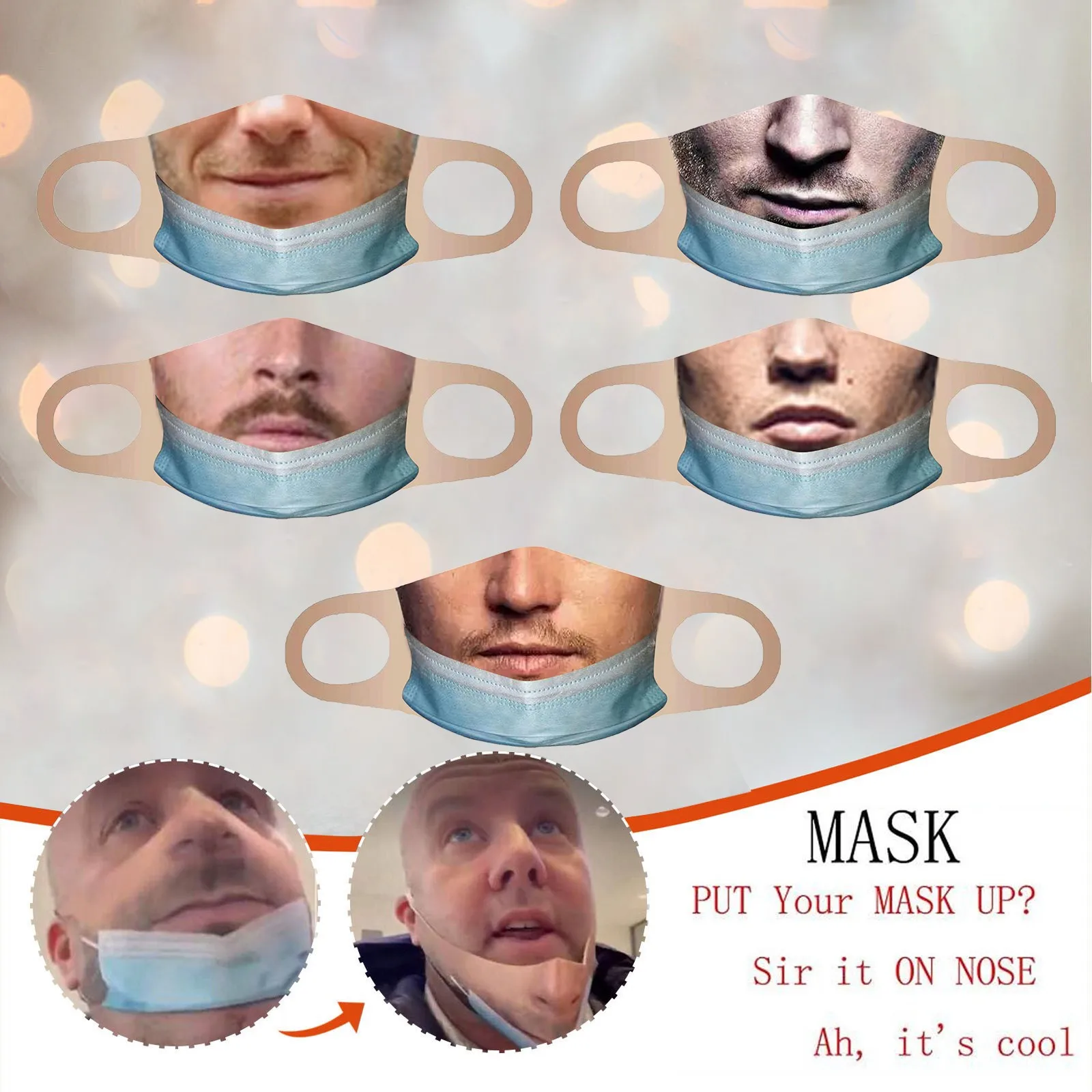 Fashionable Washable And Reusable Unisex Mask Cute Oral Expression Printed Mask Comfortable Mask Suitable For Outdoor Activities