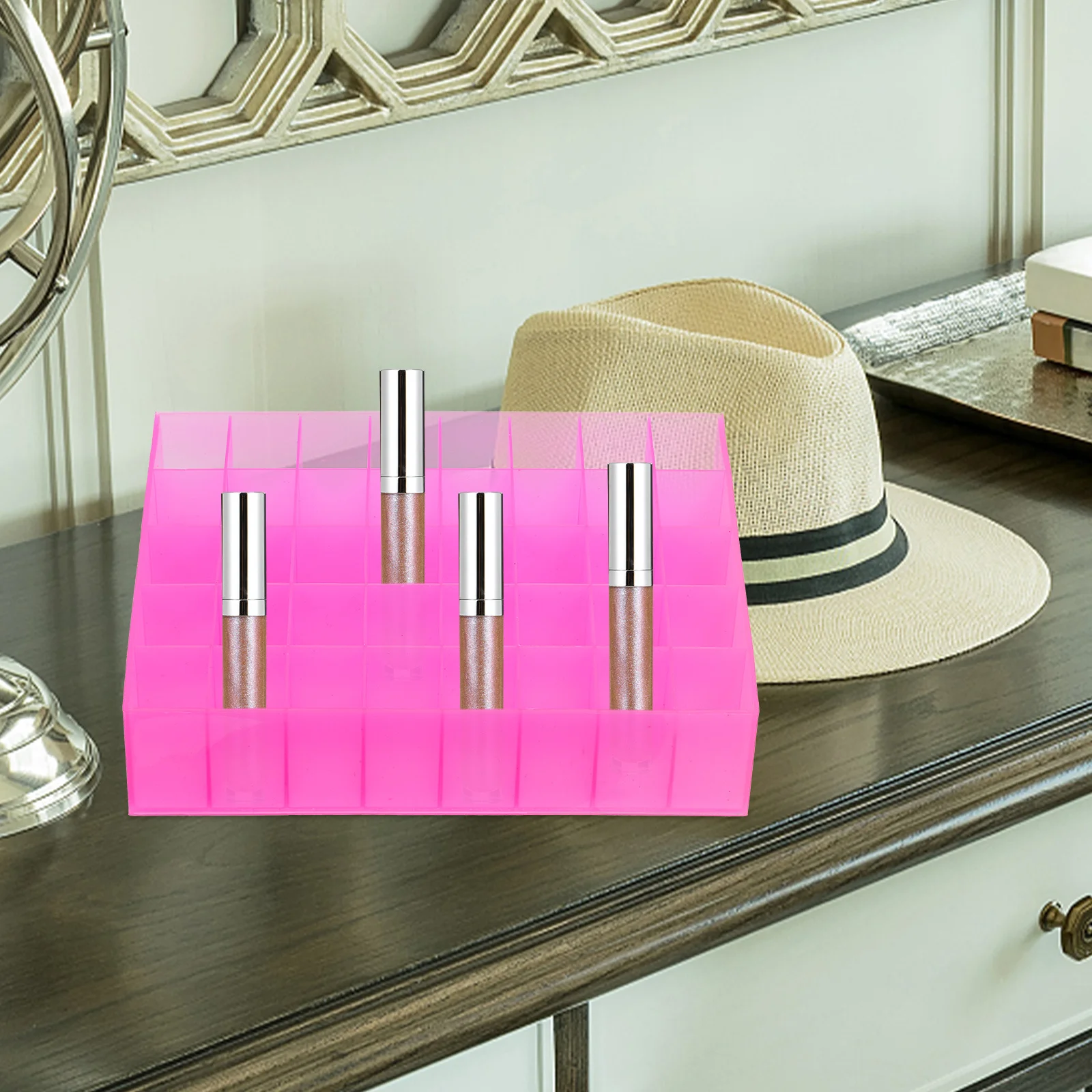 

40 Slots Makeup Storage Case Functional Lipstick Holder with Multiple Compartments for Jewelry Cosmetics Organizer Desktop Home