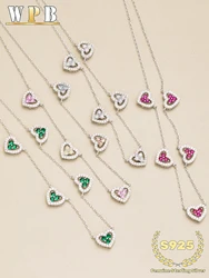 Genuine S925 Sterling Silver Hollow out 5 Hearts Necklace Cubic Zircon Adjustable Chain Jewelry Gift for Women Anniversary