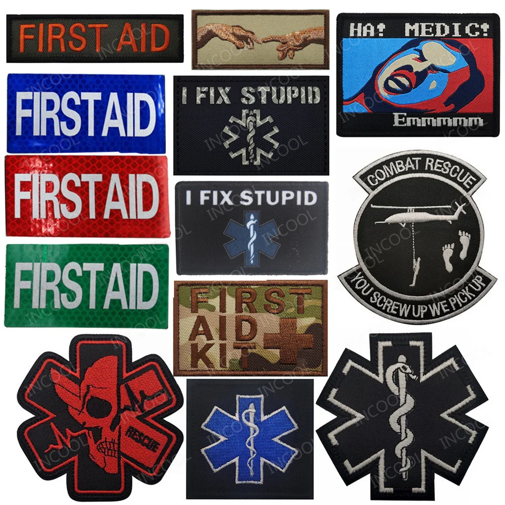 First Aid Medic Paramedic Patches Infrared IR Reflective Emergency Rescue Embroidered Decorative Patch For Clothing