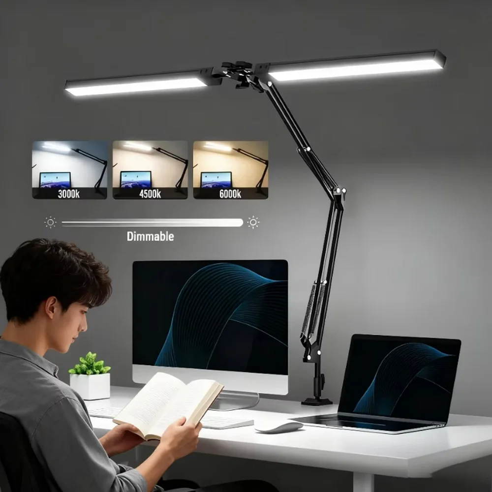 LED Desk Lamp for Home,Reading,Adjustable Eye-Caring Desk Light with Clamp, 3 Color Modes,10 Brightness Table Lamps