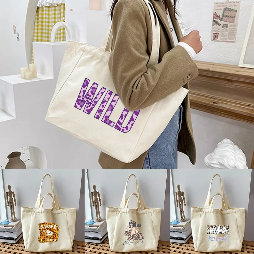 

Shopping Bags Canvas 2025 New Harajuku Wild Series Printed Tote Bag All-match Cartoon Reusable Shopper Bag Handbag Shoulder Bags