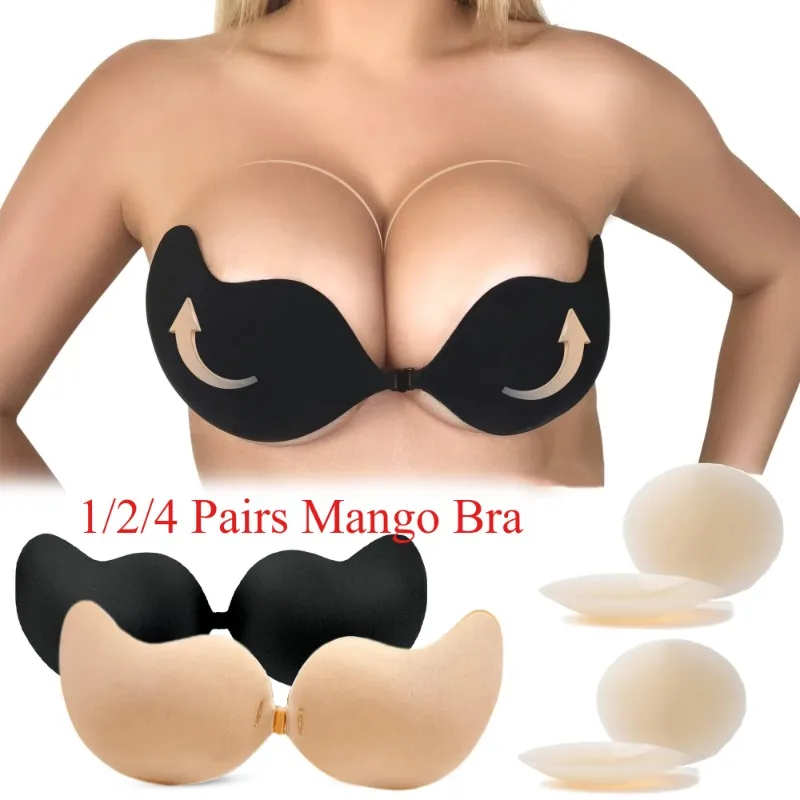 1/2/4 Pairs Invisible Bra Women Reusable Mango Shaped Adhesive Sticky Bra for Women Push Up Strapless Bra Silicone Nipple Cover