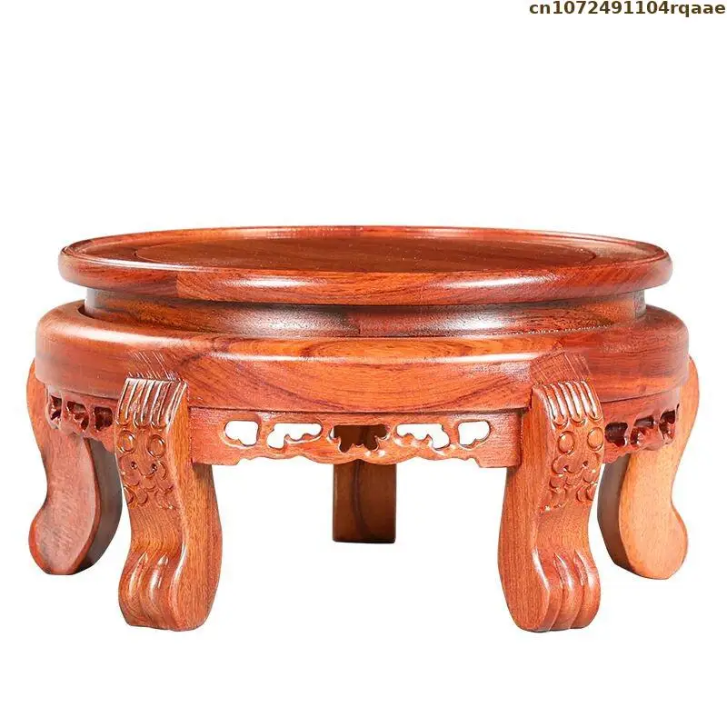 Red Sandalwood Table Shape Standing Flower Base Tea Sets Pedestal Crafts Vase Figurines Display Stand Bonsai Plant Decor Shelves