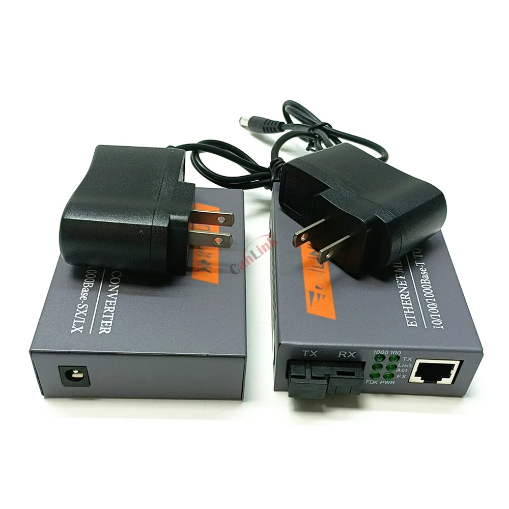 HTB-GS-03 Gigabit Fiber Optical Media Converter 10/100/1000Mbps Single Mode To RJ45 20KM SC-Port US Power Supply