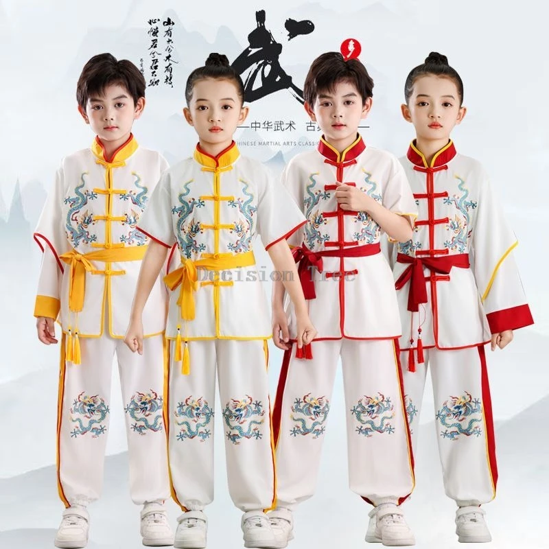

2025 fashion design sense kids' martial arts performance clothing chinese traditional dragon embroidery creative kungfu uniform
