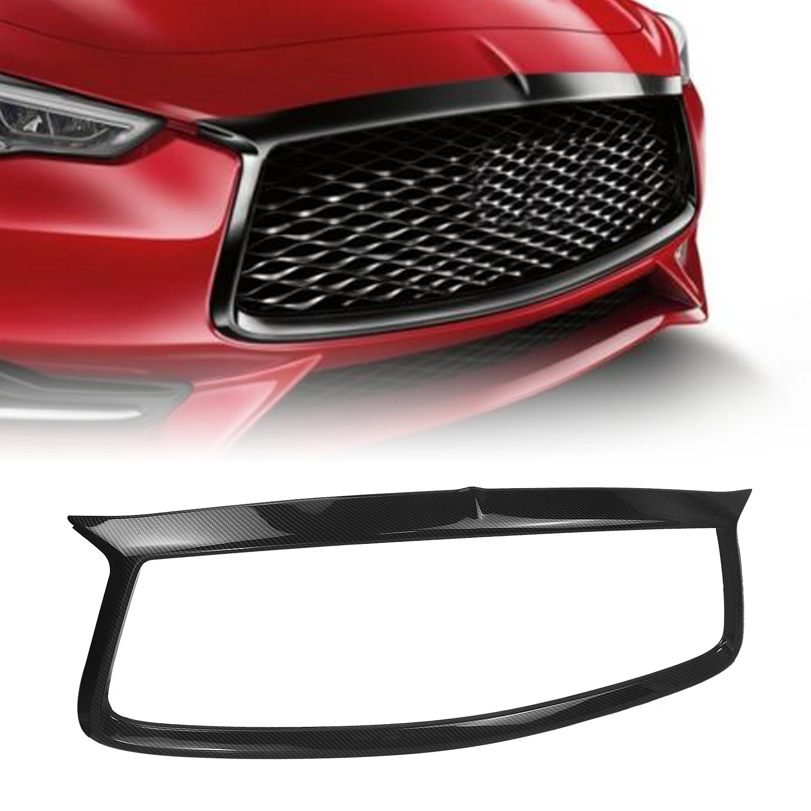 Front Grille Grill Frame Cover Overlay Trim Add On Bumper Hood Mesh Bezel Rim Strip For Infiniti Coupe Q60 2017-2022