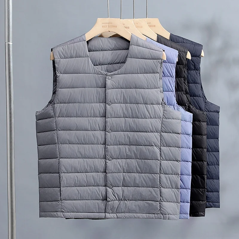 

Lightweight Men's down Jaet 2024 Autumn Winter V-ne Round-ne Vest Removable Sve Large Size Outerwear