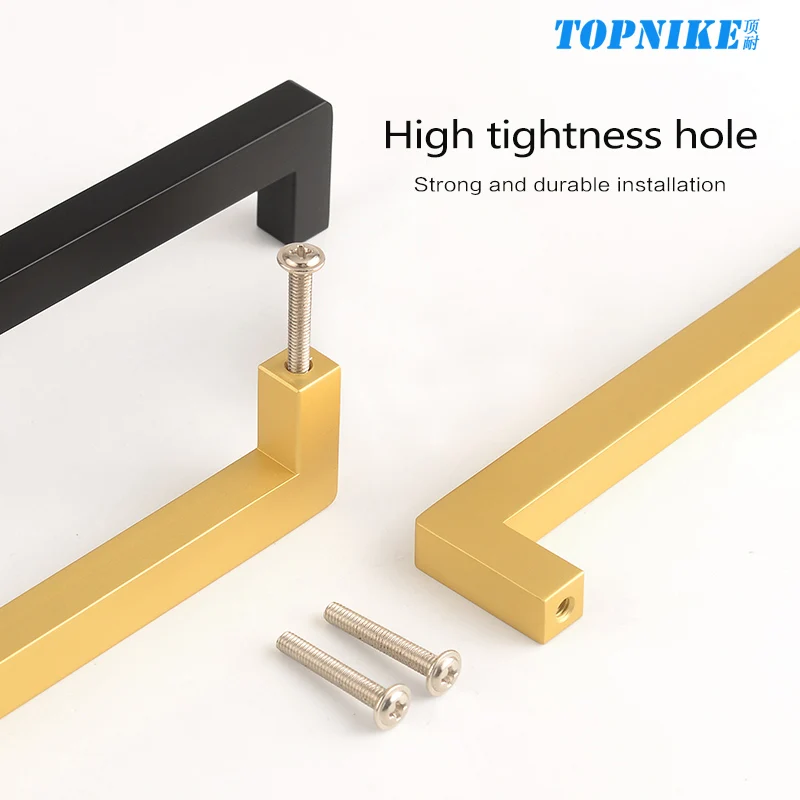 Cabinet door long handle bathroom cabinet drawer wardrobe door handle square shape gold color black solid aluminum alloy