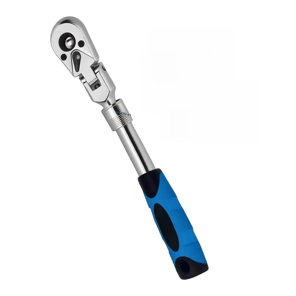  1pc Adjustable Ratchet Wrench 1/4  3/8 1/2 Inch Drive 72-Tooth Extendable Flex-Head Ratchet Wrench Rubber Grip For Automotive