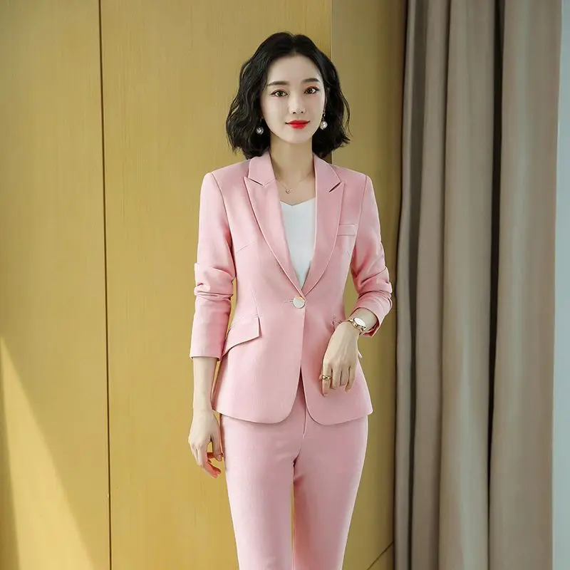 Korean Style Slim Fit Jacket Blazer Fashion Pencil Pants Two Piece Set Elegant Women\'s Pants Set Summer Office Outfits