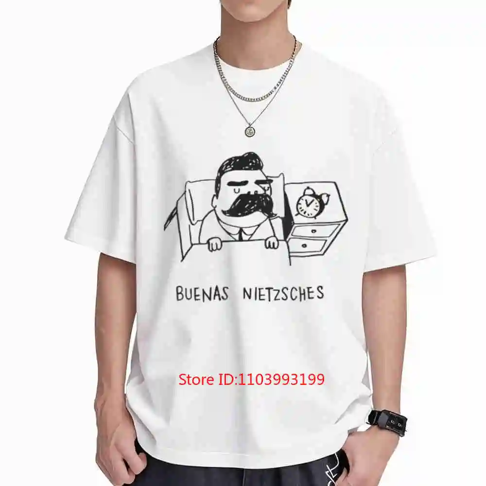 Buenas Nietzsches Nietzsche Mustache Cartoon Short Sleeve Tee 100% Cotton T-Shirt