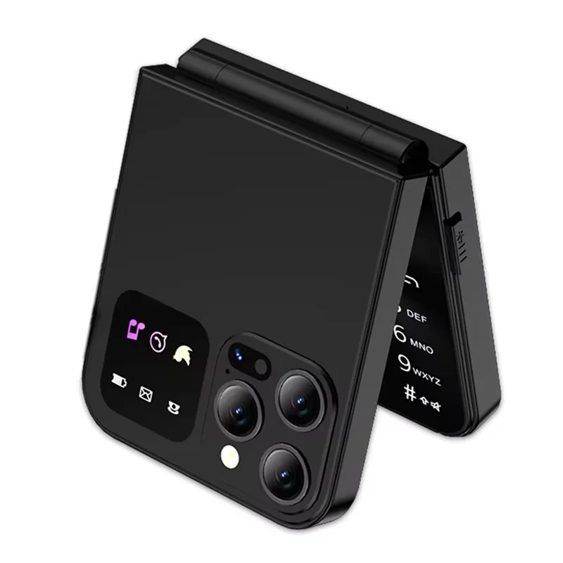 Stylish-A50 Pro Flip Phone Dual SIM Card GSM 2.4 Inch Screen Foldable Mobile Phones Type-C Automatic Call Recording Black