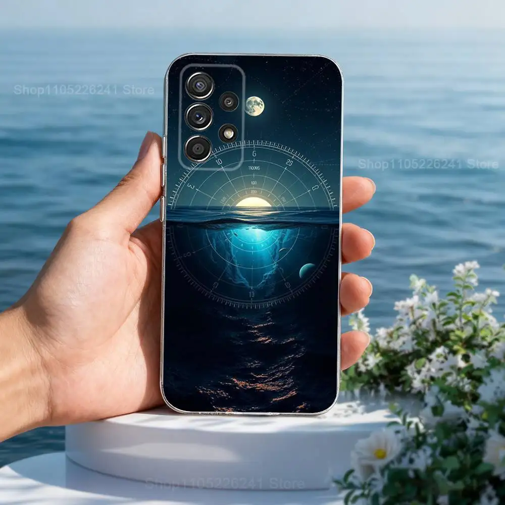 بوصلة فنية رائعة لهاتف سامسونج A30,71,51,S9,10,20,Ultra,S22,23,21,PIus,FE,Lite,شفاف,حافظة سيليكون