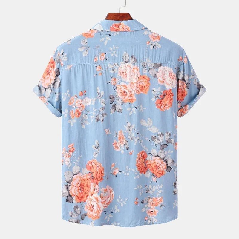 Shirts for Men 2022 New Men's Hawaiian Floral Print Lapel Casual Short Sleeve Shirts Men Clothing