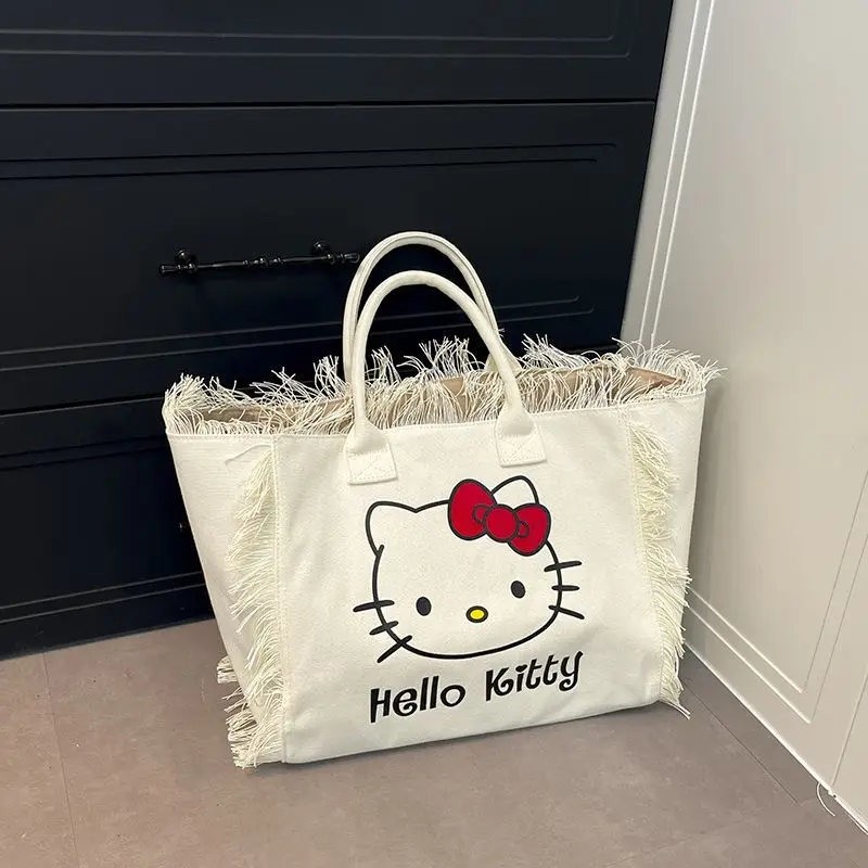 Hello Kitty Canvas Tas Nieuwe Enkele Schouder Handheld Mode Grote Capaciteit Draagtas Student Woon-werkverkeer Eenvoudig Voor Vrouwen Meisjes