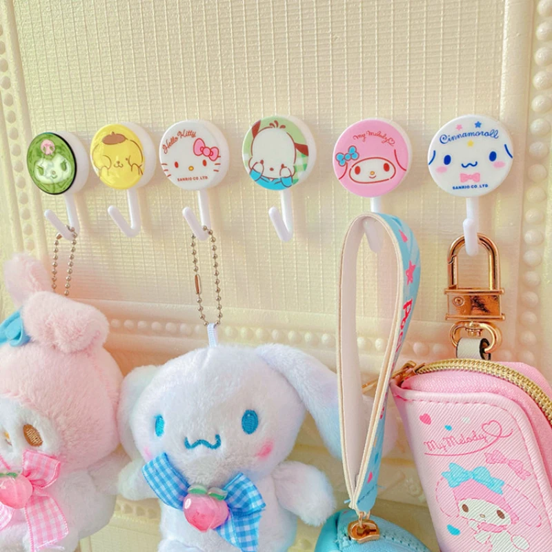 Sanrio 3pcs Wall Hooks Mount Hook Sticky Hook Aesthetic Kawaii Kuromi Cinnamoroll My Melody Cartoon Wall Hook for Kids Room