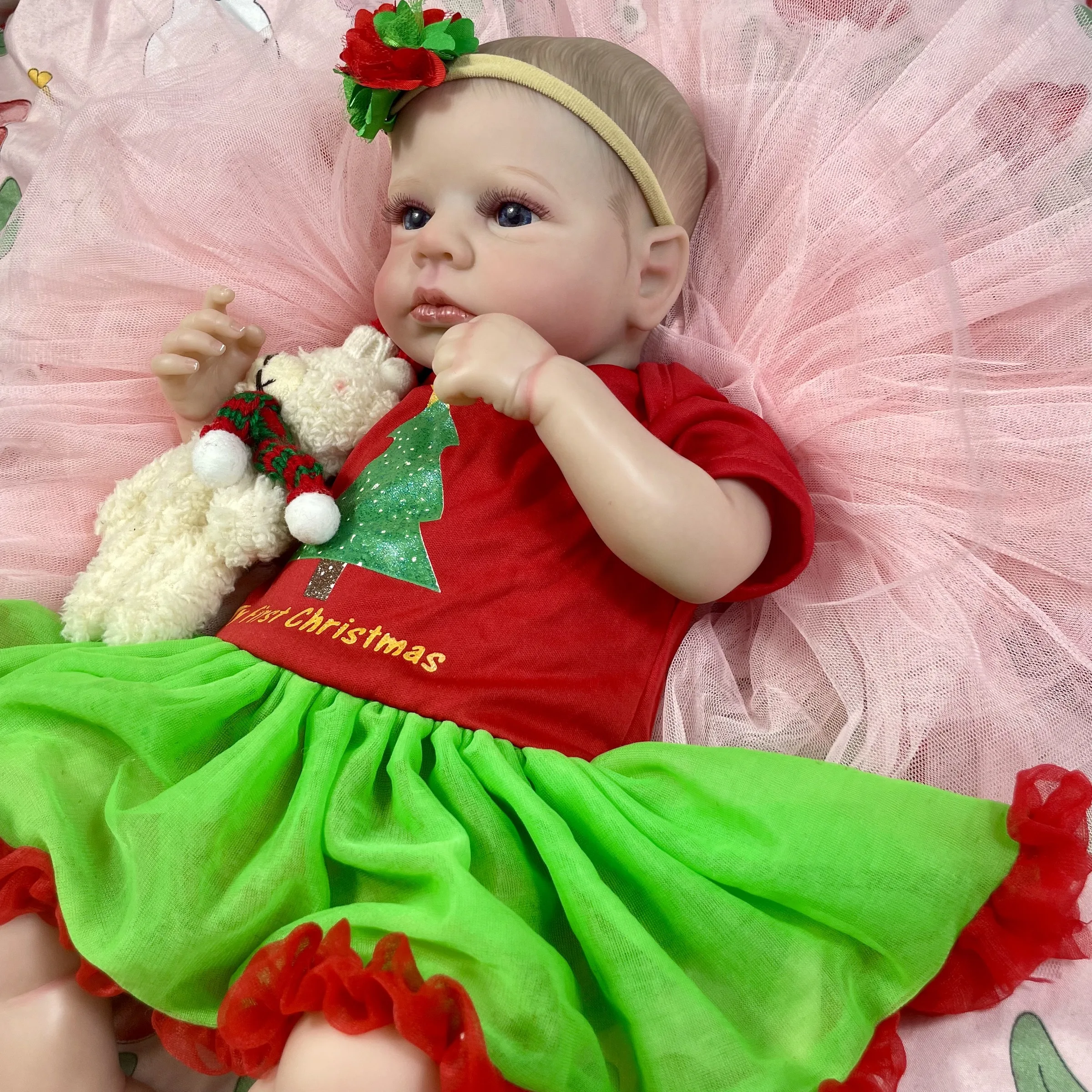 50CM Reborn LouLou Awake Christmas Girl Baby Doll Open Blue Eyes 3D Skin Visible Veins Collectible Art Doll Toy Christmas Gift