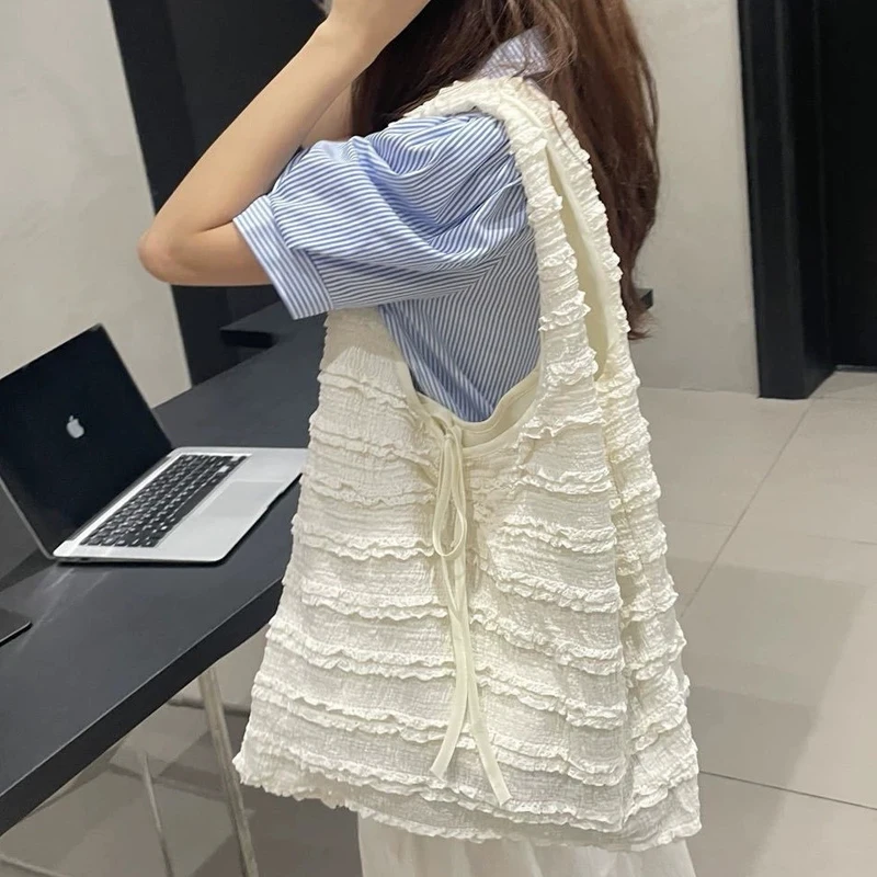 

Hylhexyr женская плиссированная сумка на плечо легкие сумки-тоут большая вместительная модная тканевая сумка