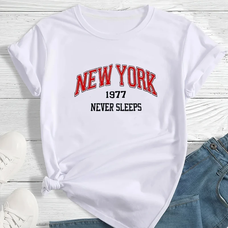 

New York Letter T-shirt Women Clothing Ladies Fashion Black White Short Sleeves T Shirt Streetwear Summer Tops Clothes Female