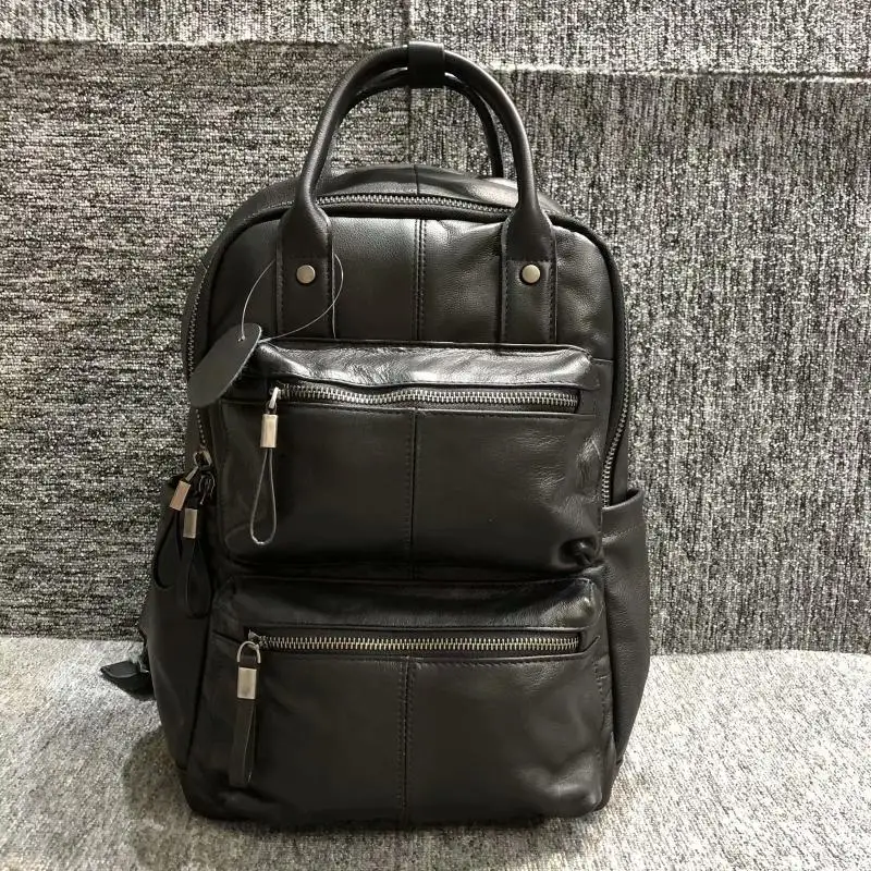 Cow Genuine Leather Men Backpacks Fashion Real Natural Leather Student Backpack Boy Luxury Brand Large Computer Laptop Bags