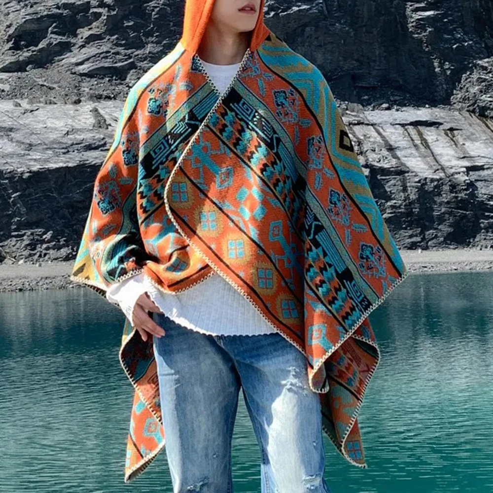 

Men Shawl Totem Geometric Imitation Cashmere Acrylic Hooded Scarf Fashion Travel Vacation Elegant Casual Cloak Scarf Unisex 2024