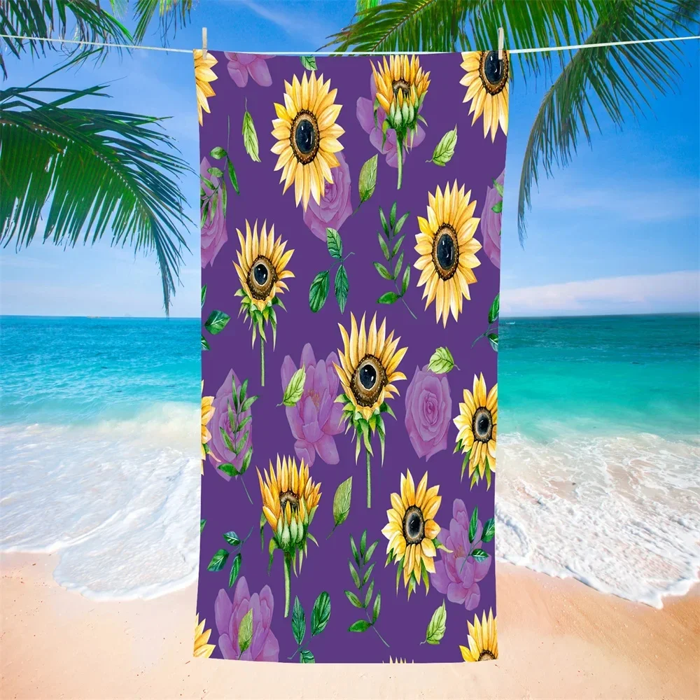 Sunflower Beach Towel,Absorbent Yellow Flower Bath Towel Gifts for Kids Girl,Microfiber Sand Free Quick Dry Sports Travel Towels