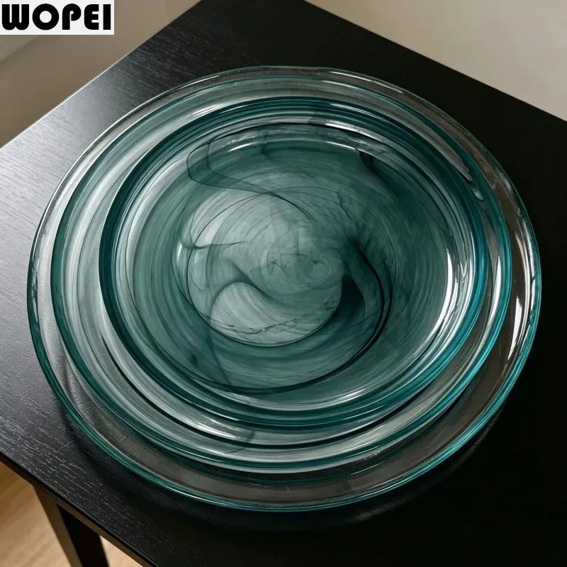Spiral Patterned Glass Salad Plate Creative Dessert Cake Plate Pasta Steak Plate Serving Plates Molecular Cuisine Tableware