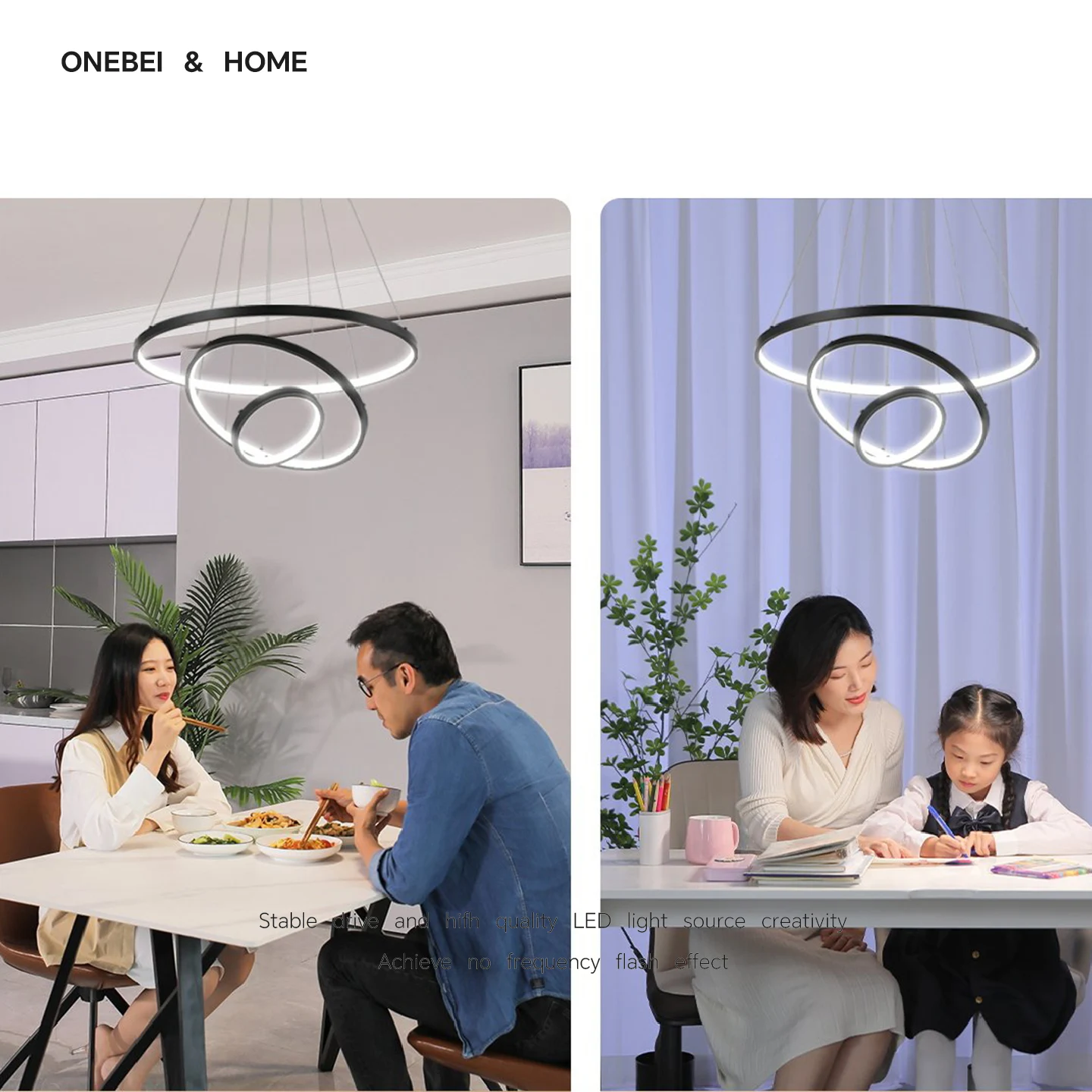Modern White Ring LED Chandelier - Dimmable Pendant Light for Living Dining Bedroom, Minimalist Home Lighting Fixtures