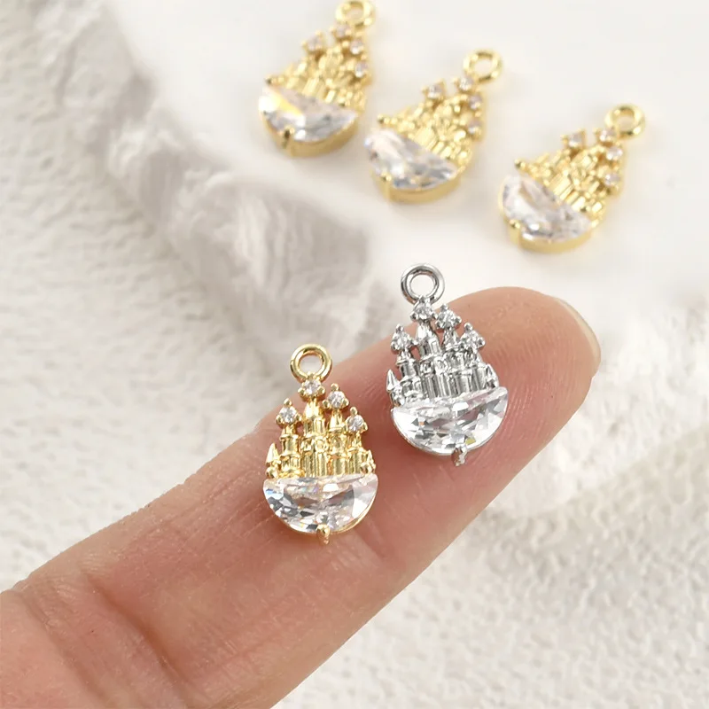 Copper Plated 14k Real Gold Color Retention Crystal Castle Pendant DIY Handmade Bracelet Necklace Earrings Accessories Material
