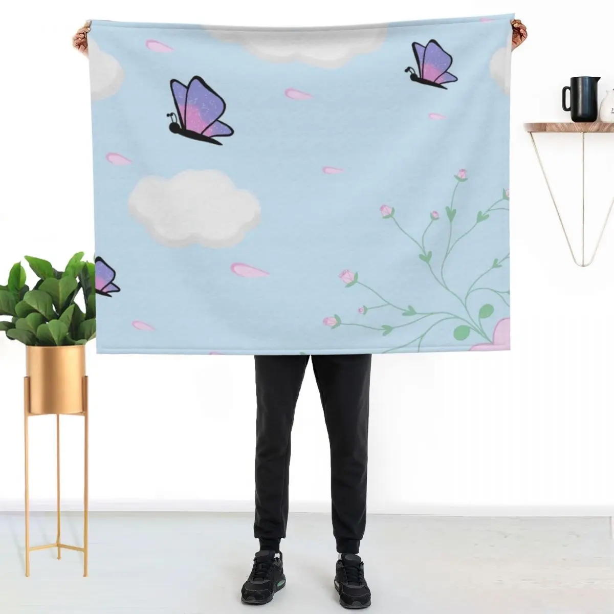 Butterflies and Petals Throw Blanket Soft Breathable Blanket for Night Sleeping