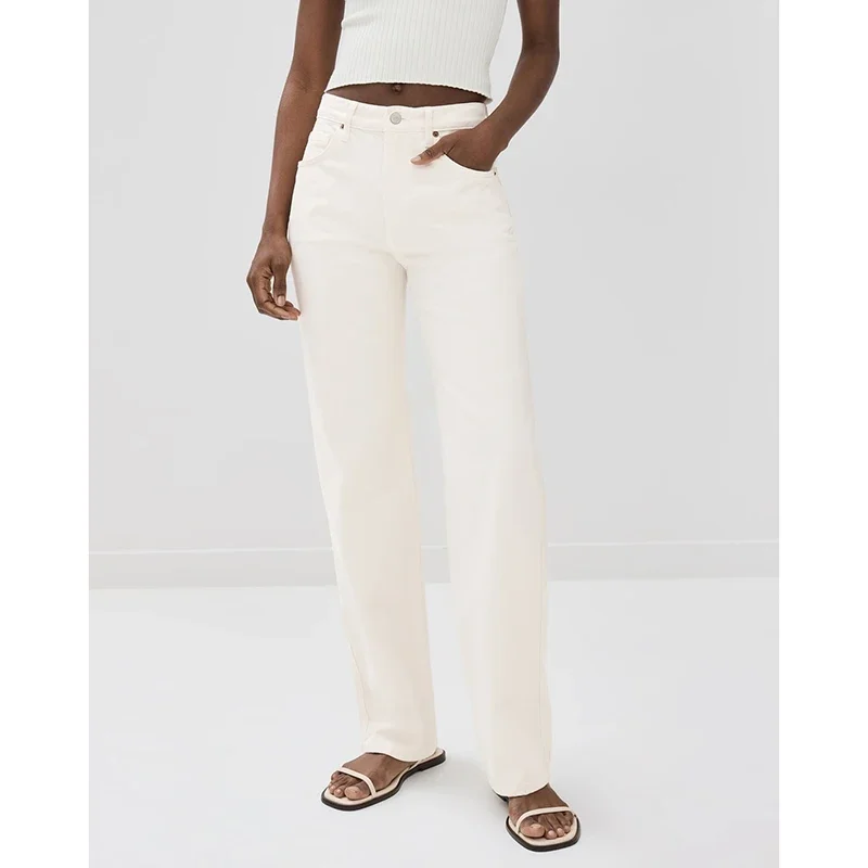 Trendy Mode Dame Komfortable Hohe Taille Jeans Mädchen Dünne Stretch Denim Hosen Weibliche Einfarbig Gerade Bein Günstige Hosen