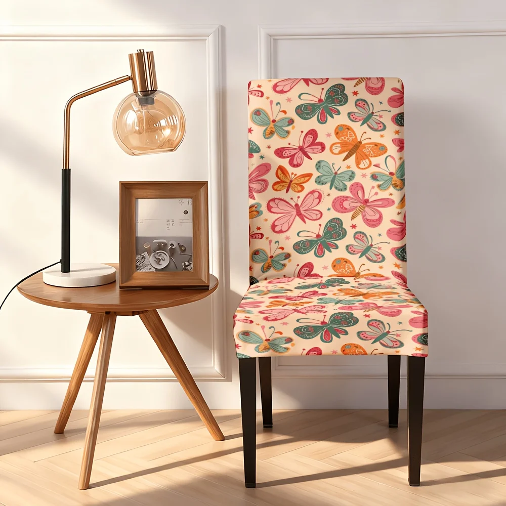2/4/6pcs Chair Slipcover, Butterfly Print Elastic Chair Cover for Dining Room, Washable Modern Cute Boho Furniture Protector