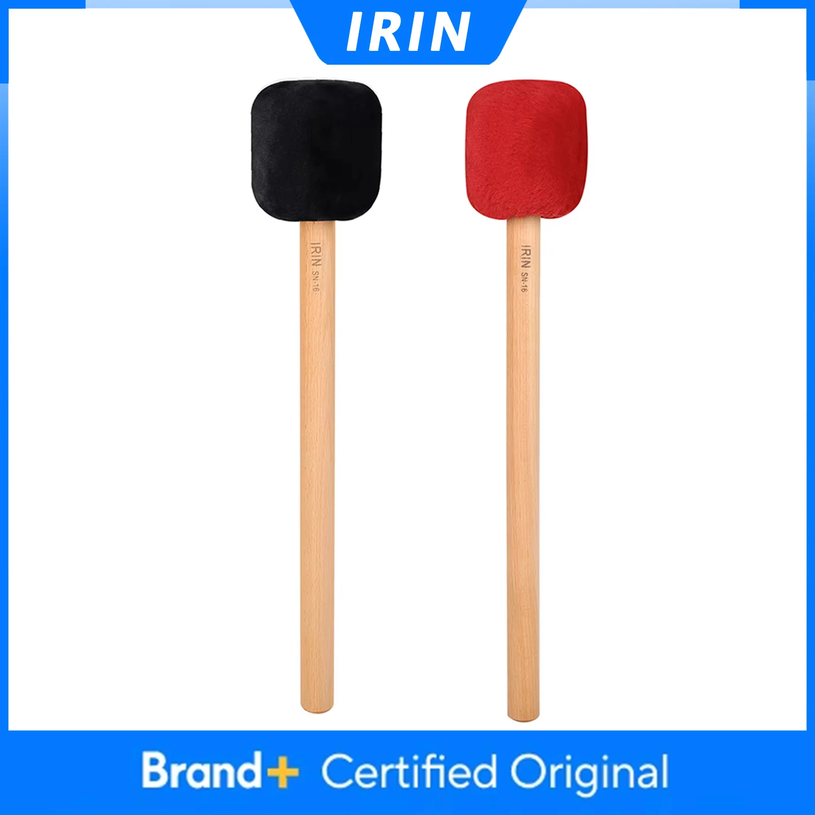 IRIN Mazo para Bombo con Mango Largo de Haya y Punta Esponjosa, para Instrumentos de Percusión, Accesorio para Instrumentos Musicales
